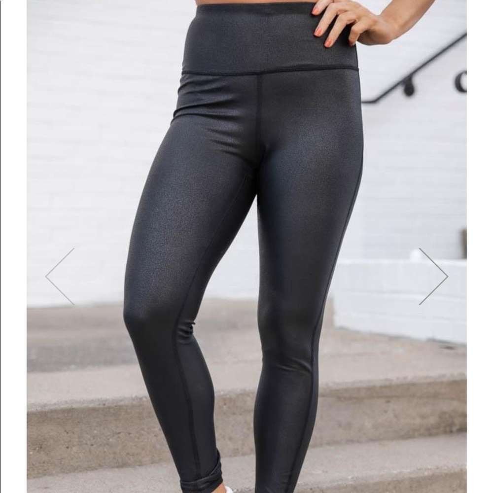 Pink lily faux leather leggings